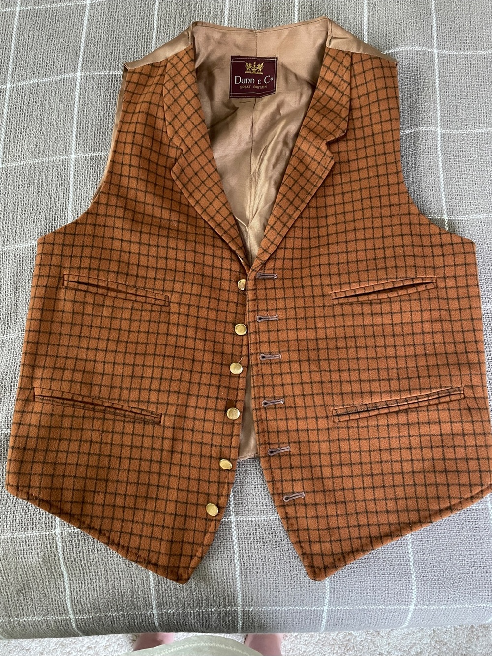 Men's Brown Windowpane Wool Vest